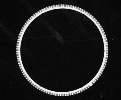 Source monochrome capture of a thin bearing cage under a white panel light: a bright ring with evenly spaced roller pockets on a dark background. Complete capture, not retouched.