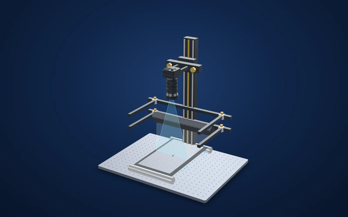 3D illustration of the inspection setup: A line-scan station for textile surface defects