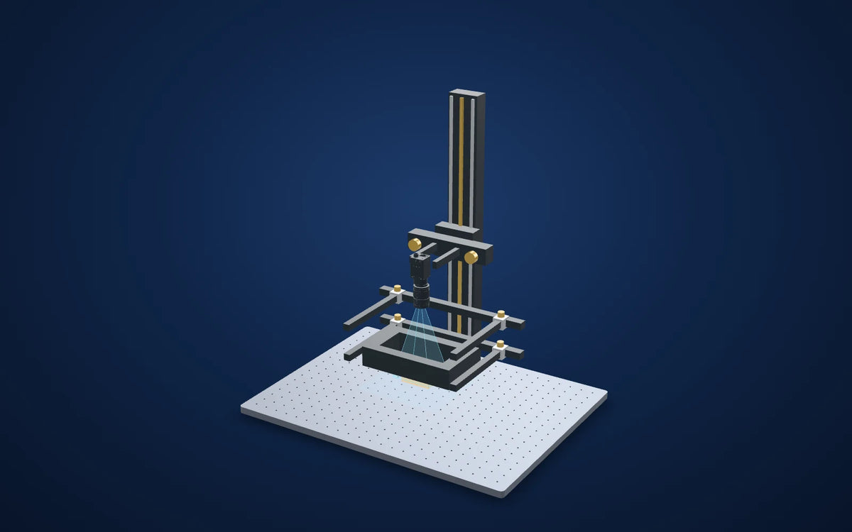 3D illustration of the inspection setup: Carton outlines under rectangular shadowless light