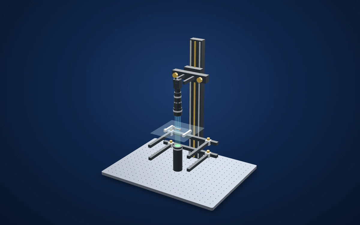 3D illustration of the inspection setup: Screw thread pitch with telecentric optics