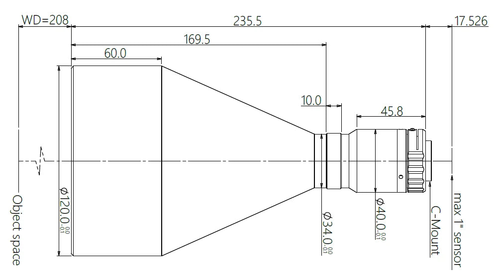 LS-KBT-0184-208 dimensions (mm)