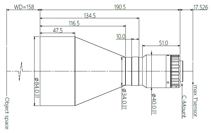 LS-KBT-0259-158 dimensions (mm)