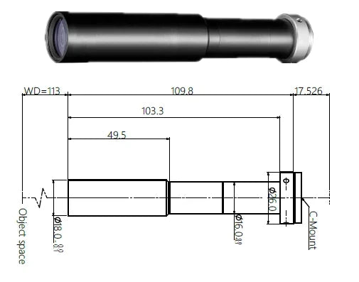 Object-Side Telecentric Lens, 1x, 113 mm WD, 1/2" (LS-HY-1-110)