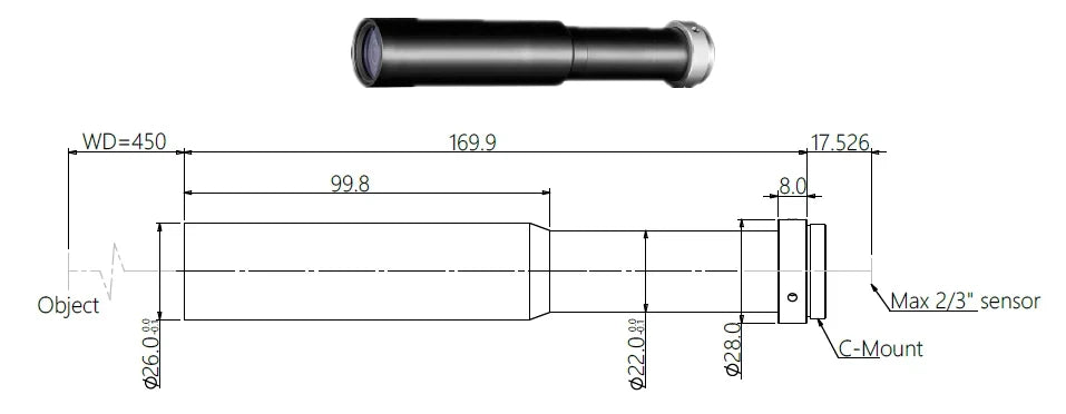 Object-Side Telecentric Lens, 0.6x, 450 mm WD, 2/3" (LS-MY-06-450)