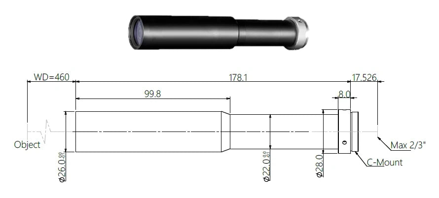 Object-Side Telecentric Lens, 0.7x, 460 mm WD, 2/3" (LS-MY-07-460)