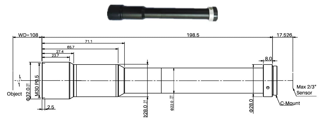 Object-Side Telecentric Lens, 8x, 108 mm WD, 2/3" (LS-TCL-0785)