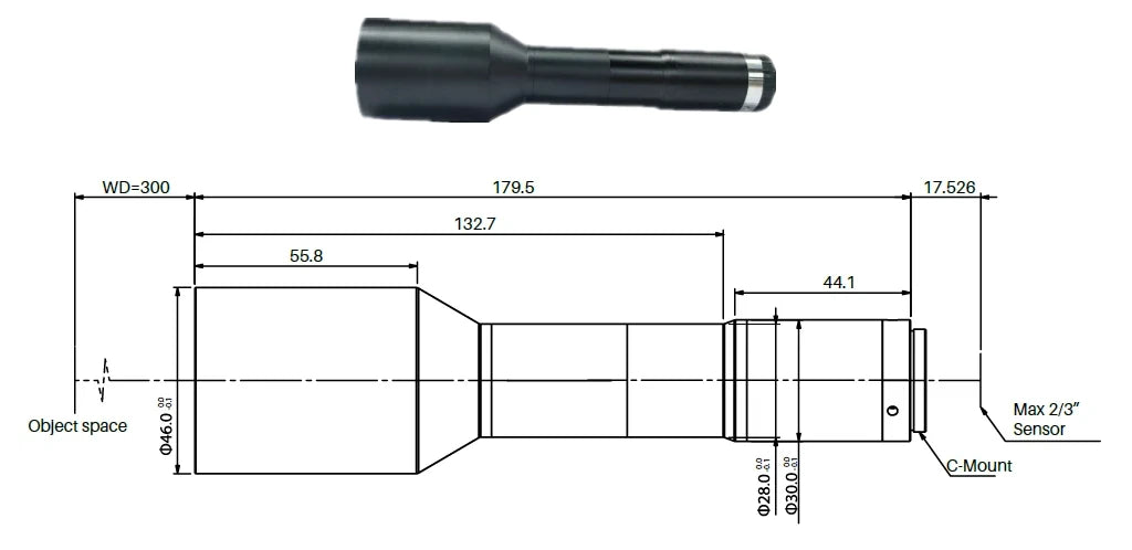 Object-Side Telecentric Lens, 1x, 300 mm WD, 2/3" (LS-MY-1-300-V2)