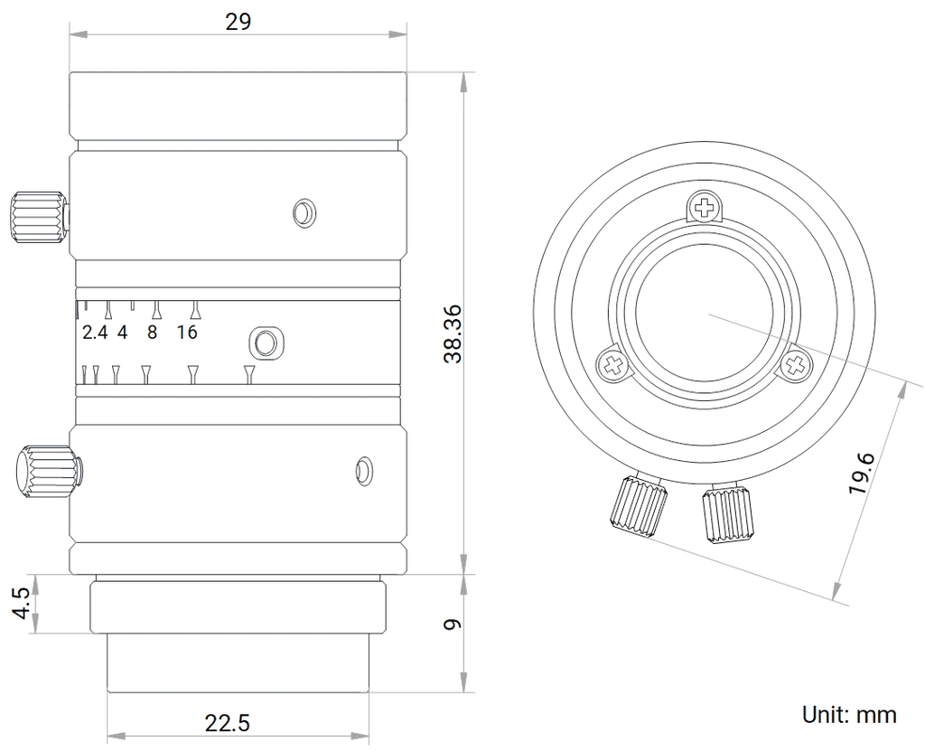 LS-HF1624M-10MP dimensions (mm)