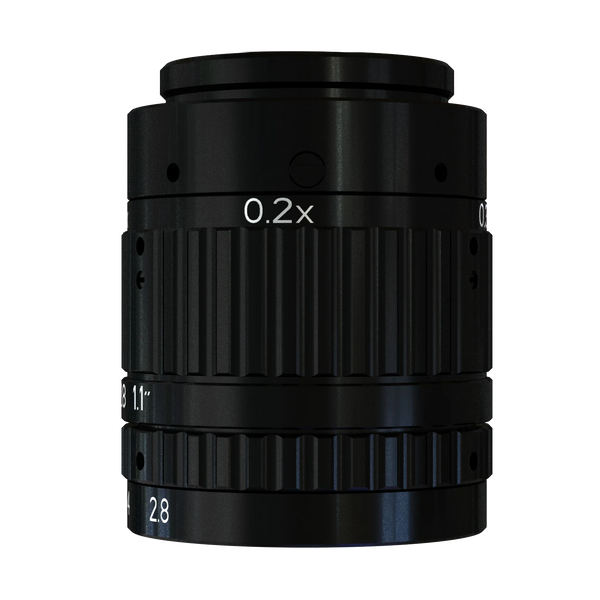 25 mm, F2.8, 1.1", C-mount, Macro lens (65 mm (-0.4X) to 260.4 mm (-0.1X))