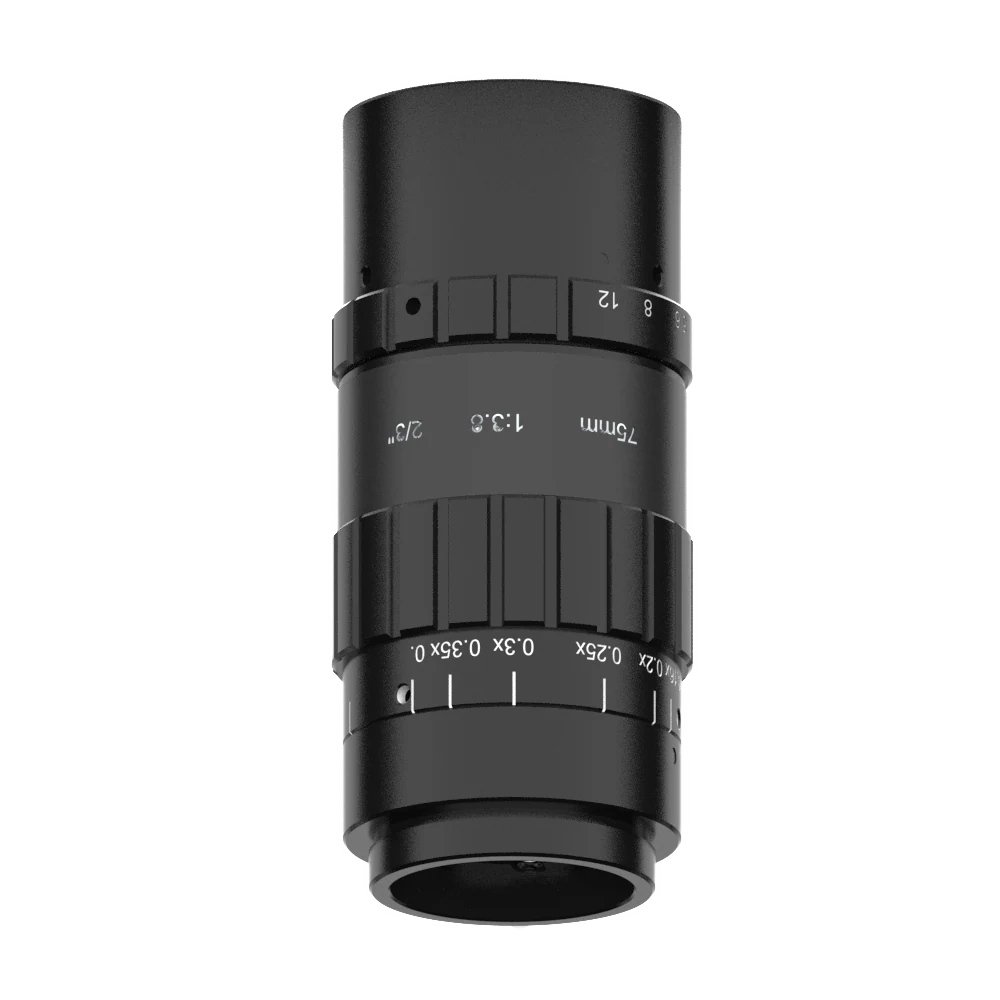 75mm, F3.8, 2/3", C-mount, Macro lens (250 mm (0.46X) to 550 mm (0.16X)) (LS-MF7538M-ML)