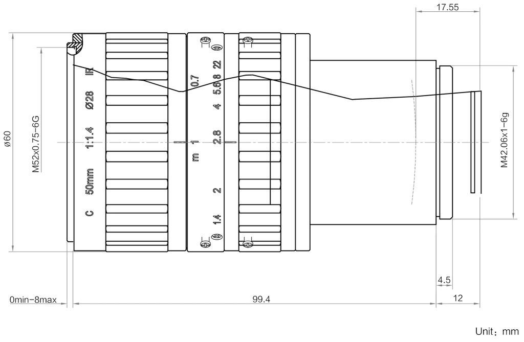 LS-AF5014M-M42-NIR dimensions (mm)