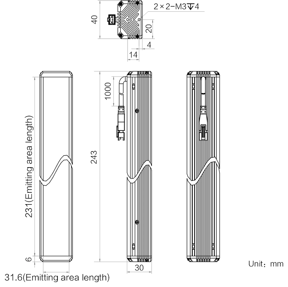 LS-BAR-1127 dimensions (mm)