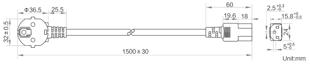 LS-CBL-0240 dimensions (mm)