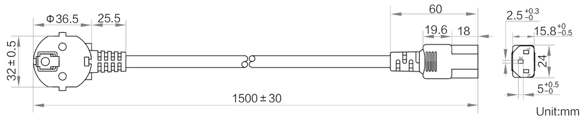 LS-CBL-0240 dimensions (mm)
