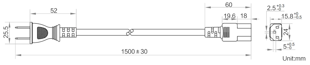 LS-CBL-0245 dimensions (mm)