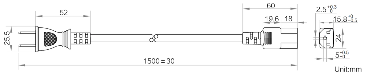 LS-CBL-0245 dimensions (mm)