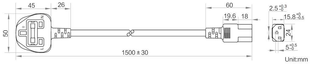 LS-CBL-0241 dimensions (mm)