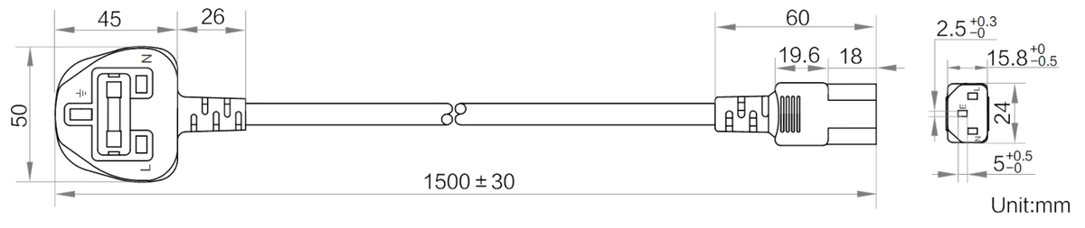 LS-CBL-0241 dimensions (mm)