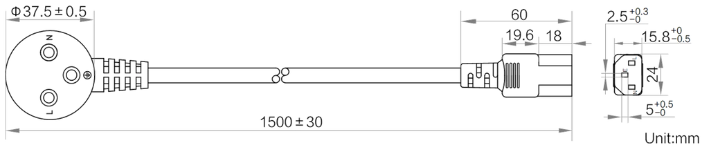 LS-CBL-0243 dimensions (mm)