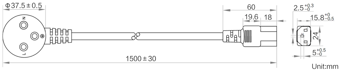 LS-CBL-0243 dimensions (mm)
