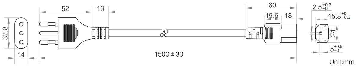 LS-CBL-0244 dimensions (mm)