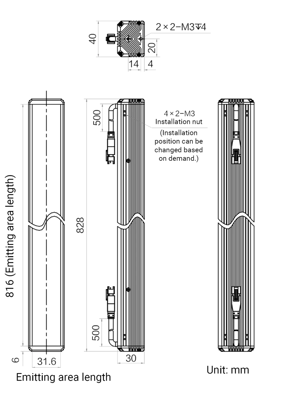 LS-BAR-1217 dimensions (mm)