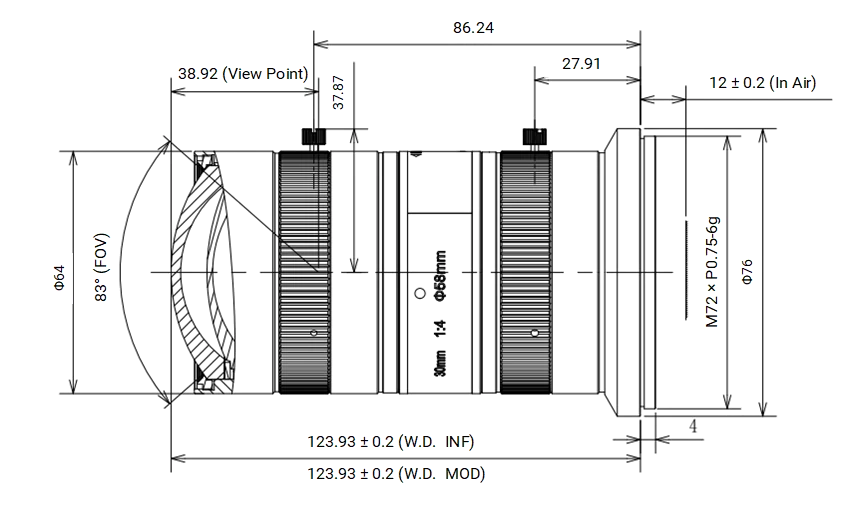 LS-LF3040M-005-M72 dimensions (mm)