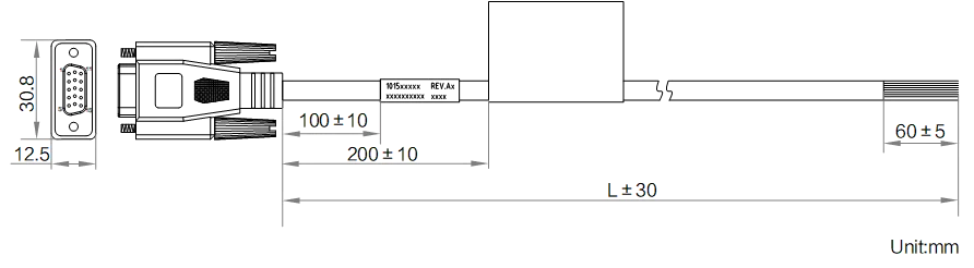 LS-ACP-DB15F-OPEN-ST-EMC-5M dimensions (mm)