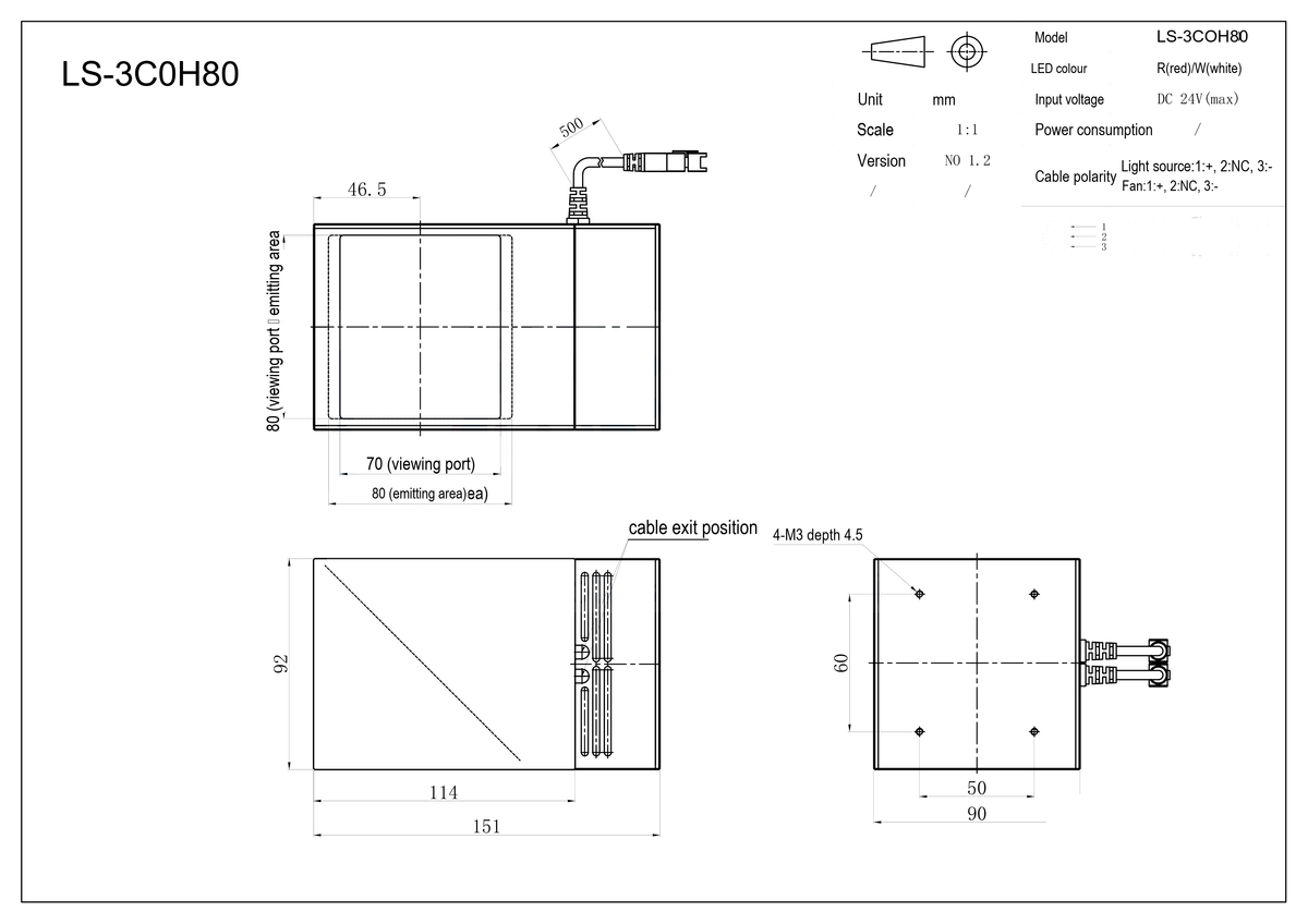 LS-3COH80 dimensions (mm)