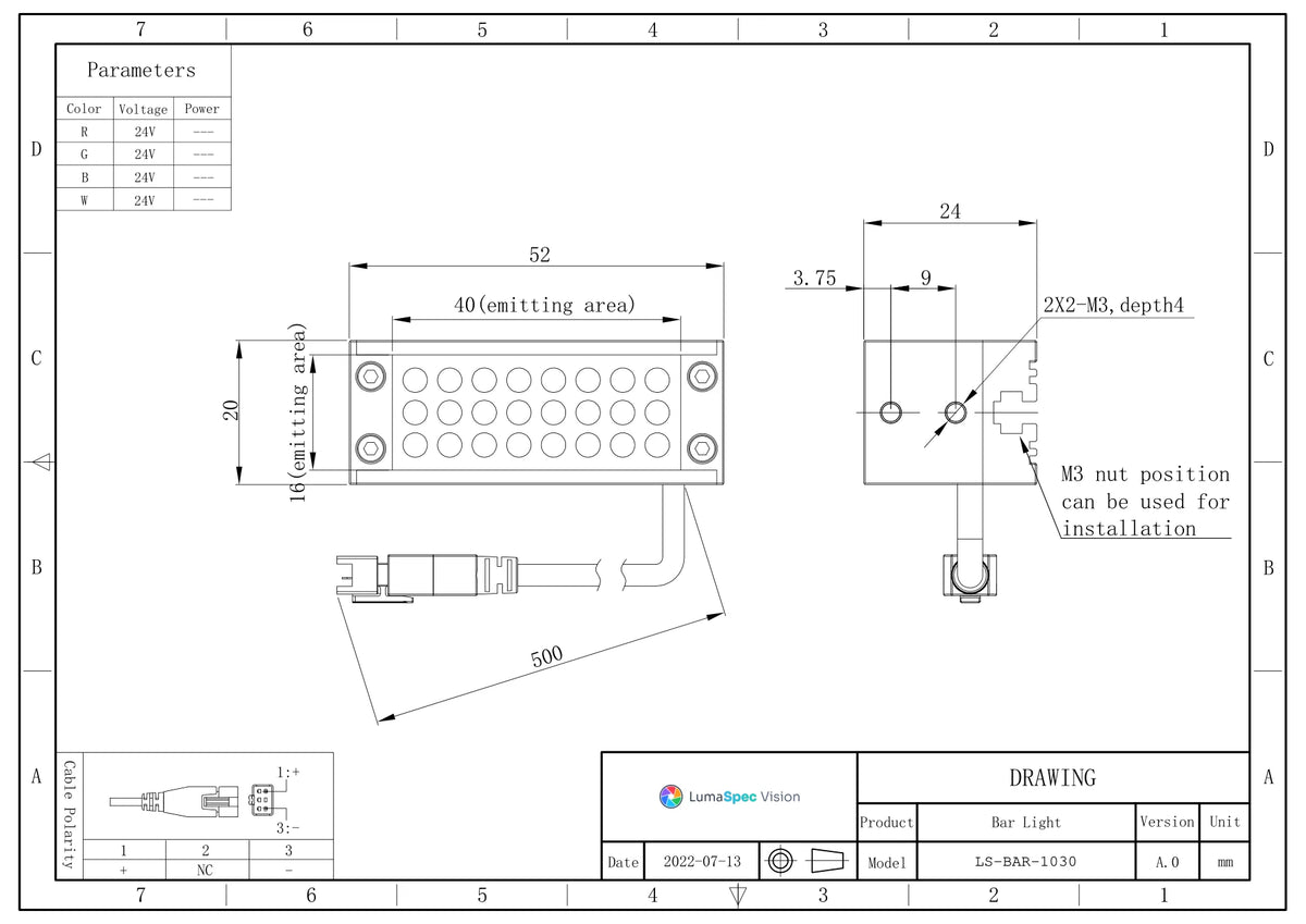 LS-BAR-1030 dimensions (mm)