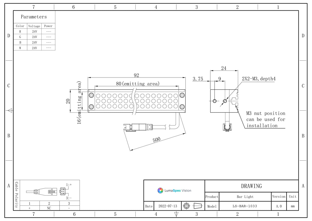 LS-BAR-1033 dimensions (mm)