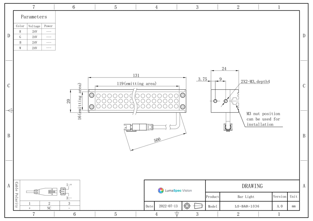 LS-BAR-1036 dimensions (mm)