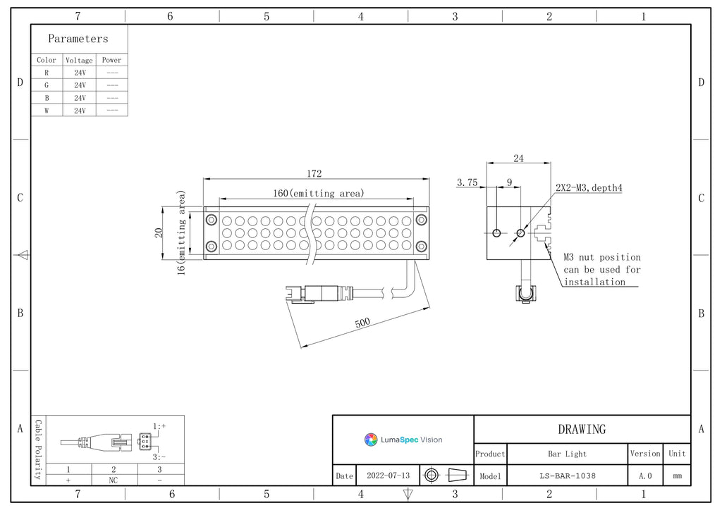 LS-BAR-1038 dimensions (mm)