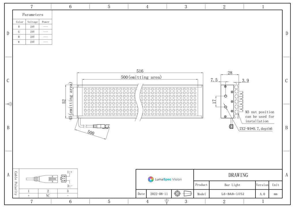 LS-BAR-1052 dimensions (mm)