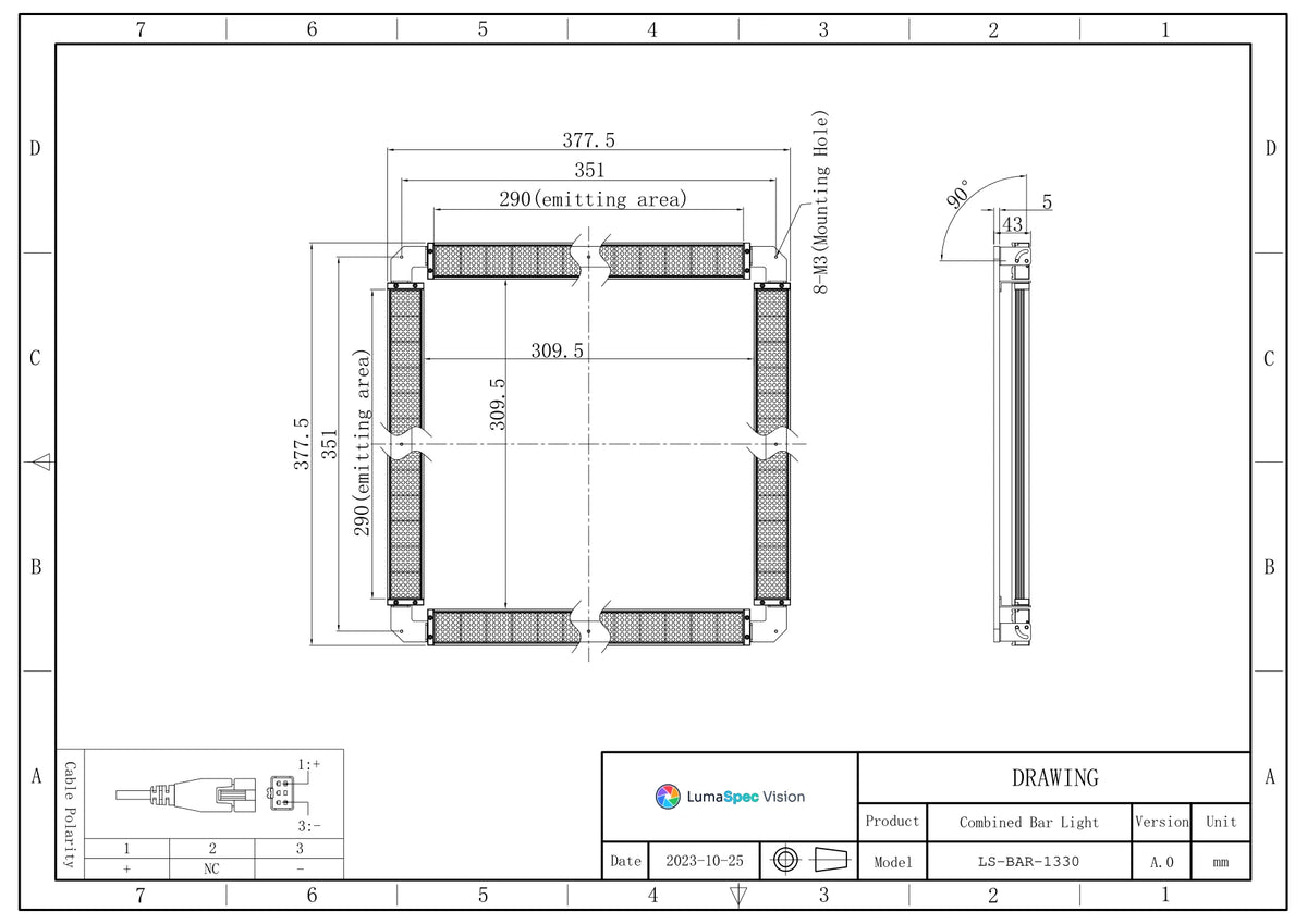LS-BAR-1330 dimensions (mm)