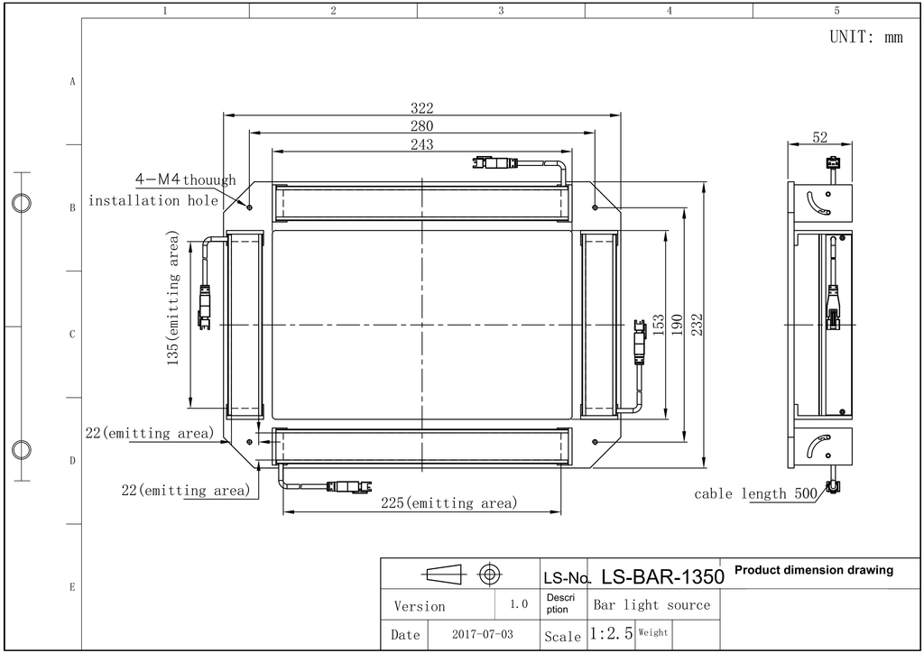 LS-BAR-1350 dimensions (mm)