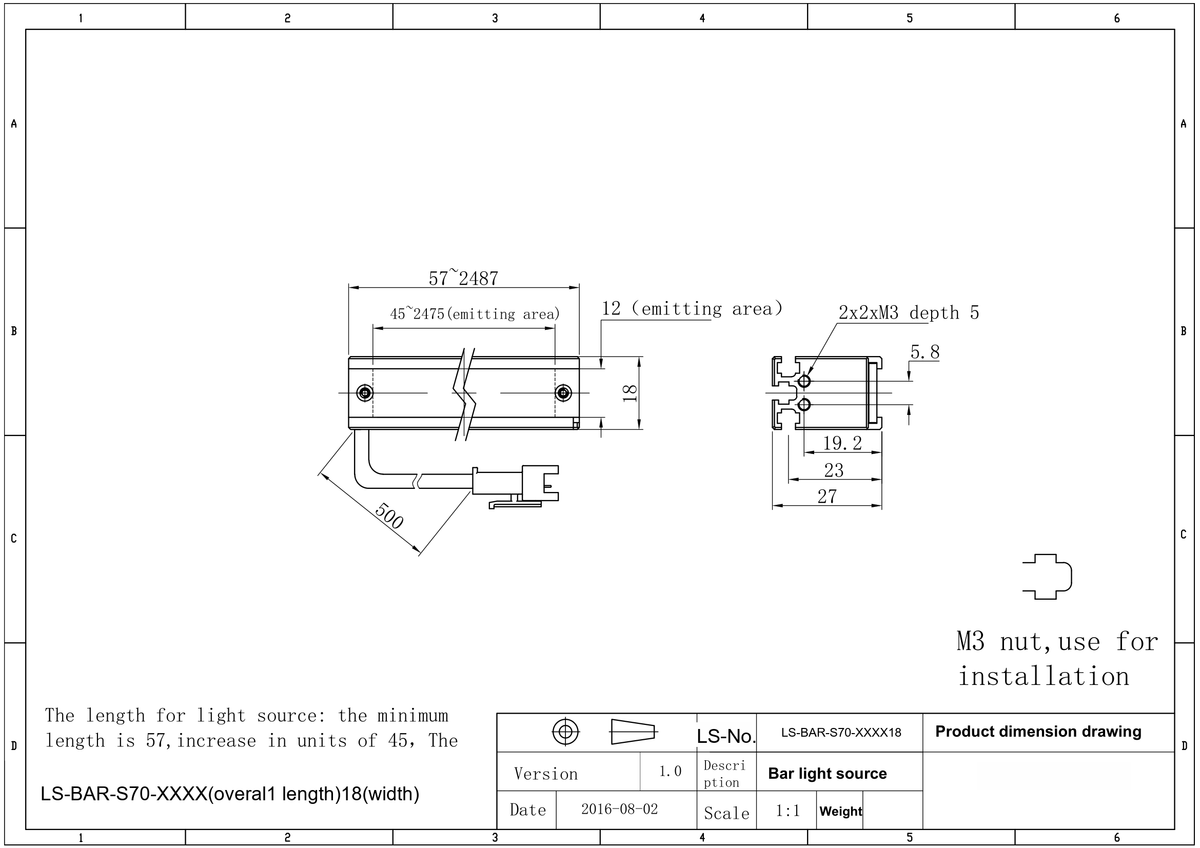 LS-BAR-0519 dimensions (mm)