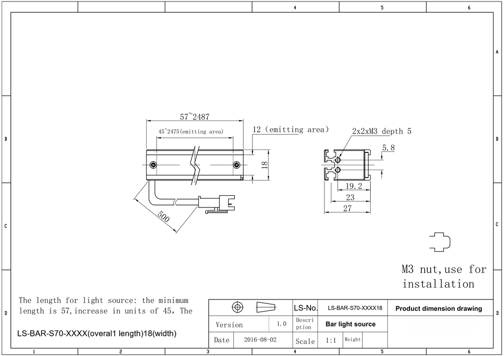 LS-BAR-0522 dimensions (mm)