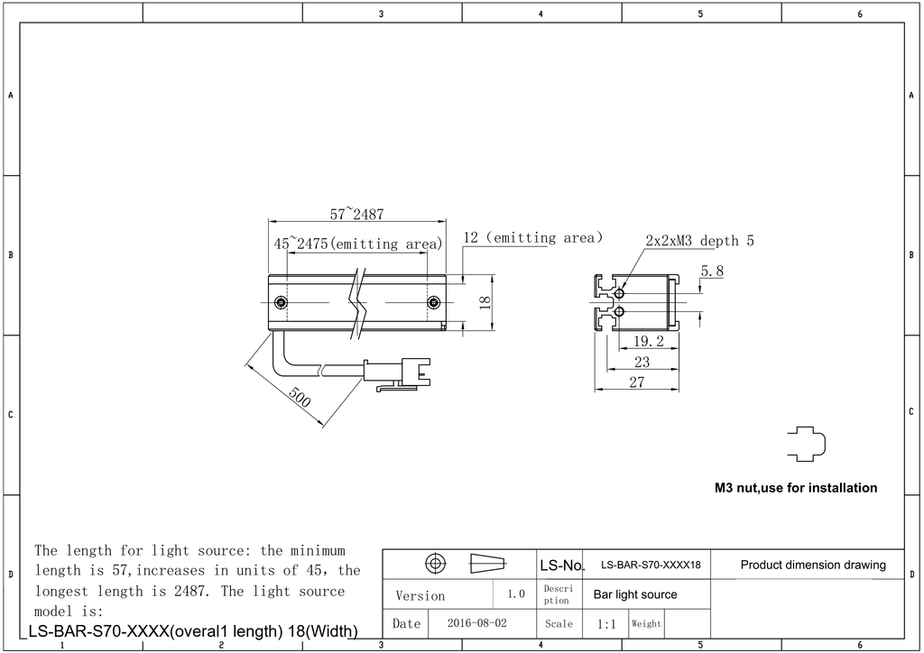 LS-BAR-0507 dimensions (mm)