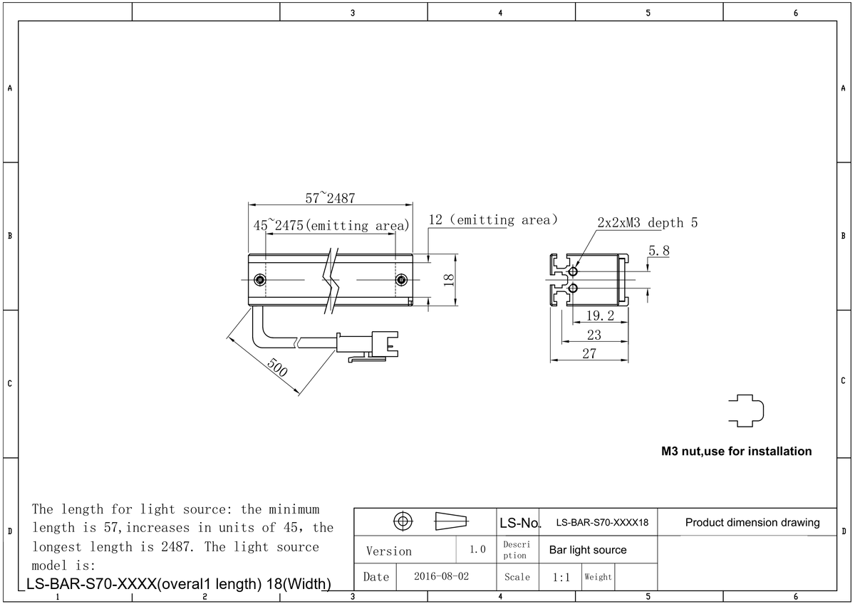 LS-BAR-0507 dimensions (mm)