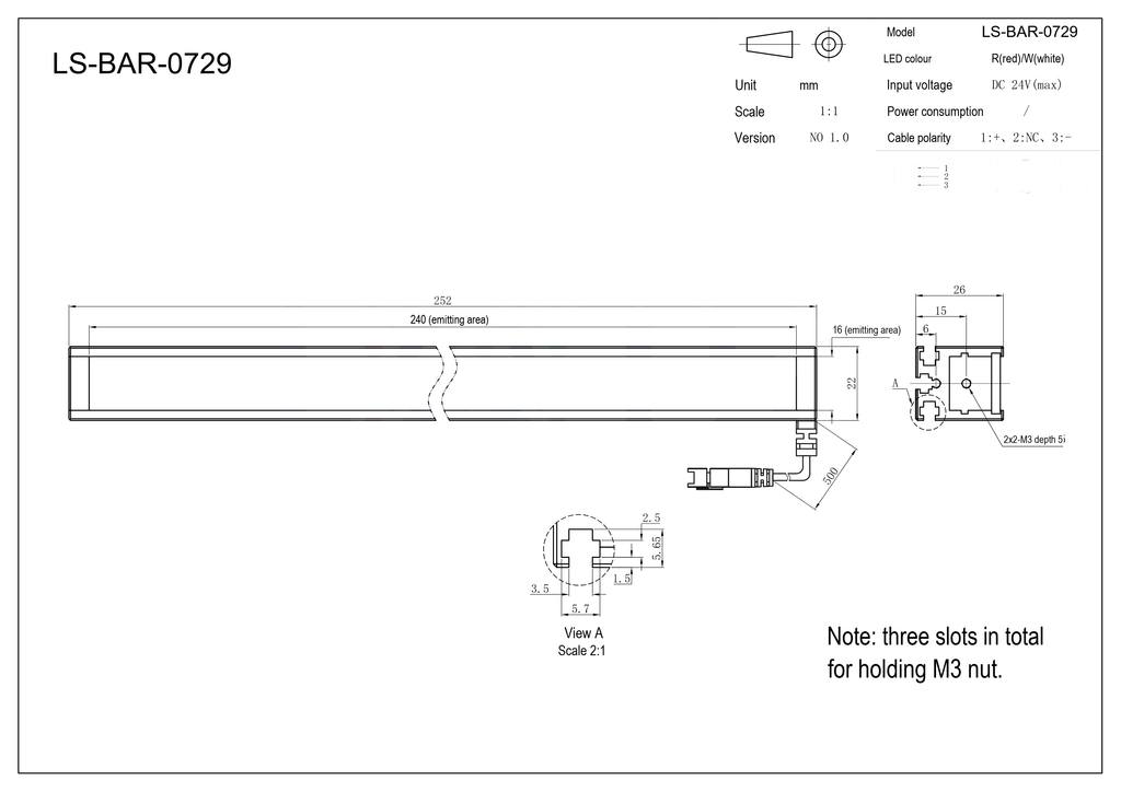 LS-BAR-0729 dimensions (mm)