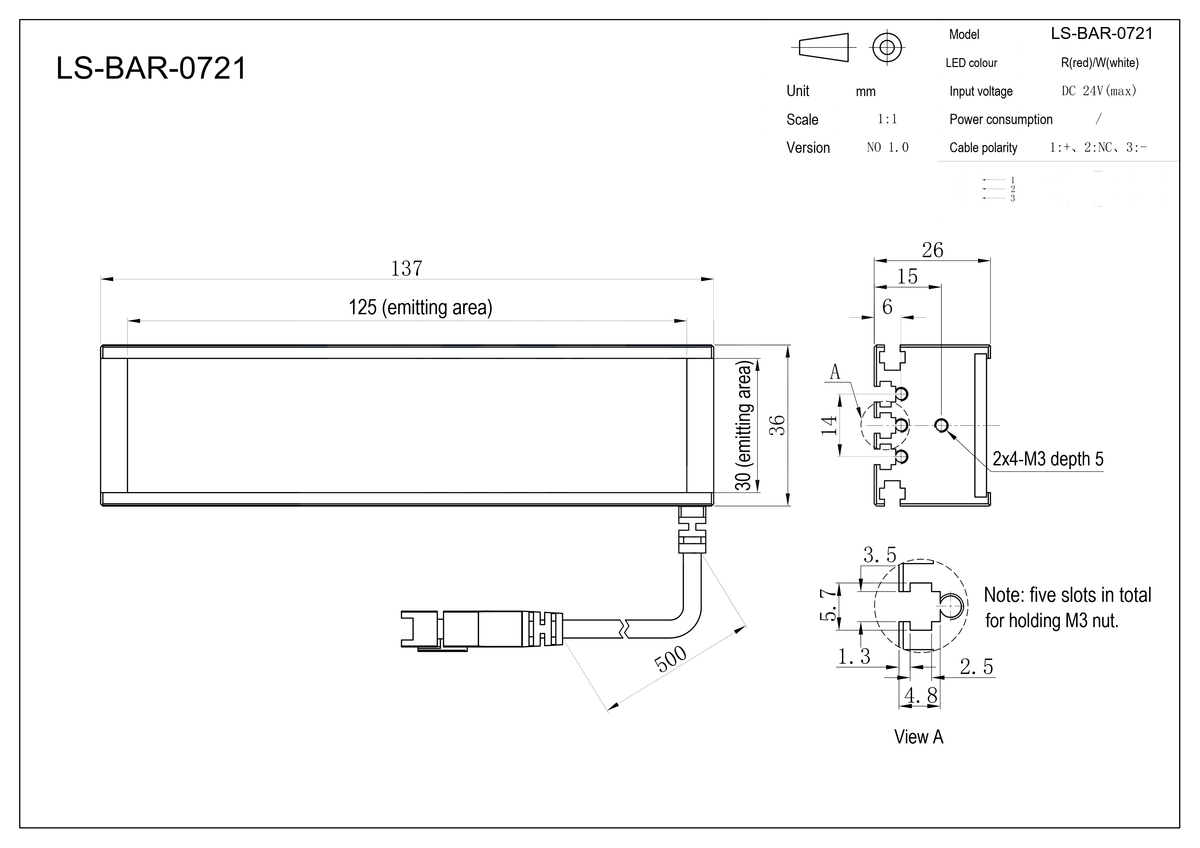LS-BAR-0721 dimensions (mm)