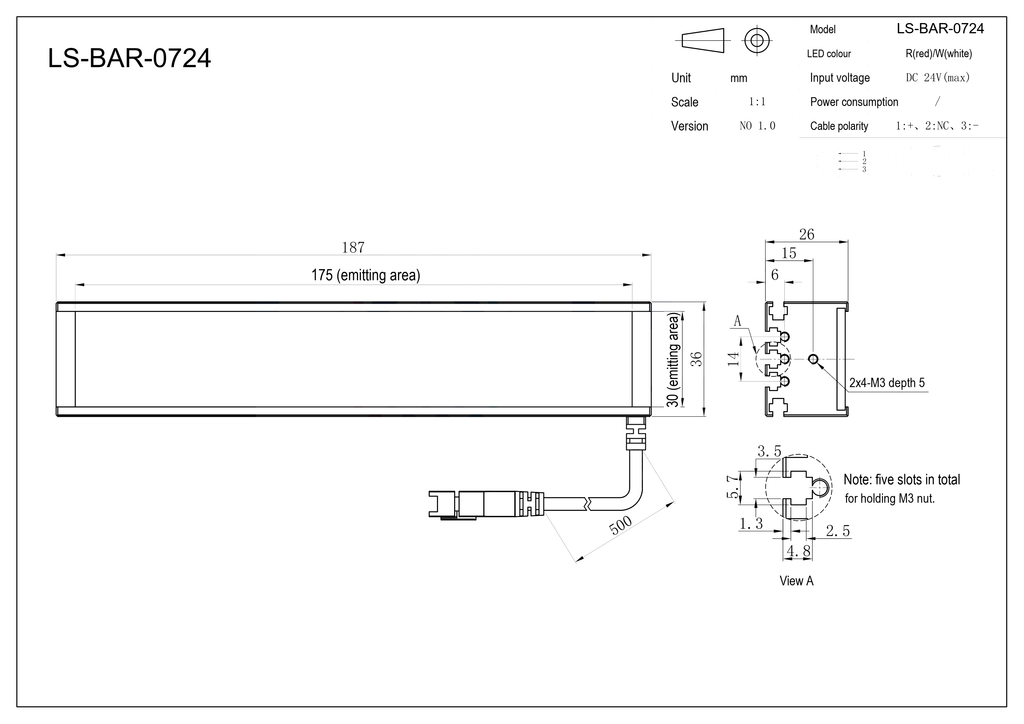 LS-BAR-0724 dimensions (mm)