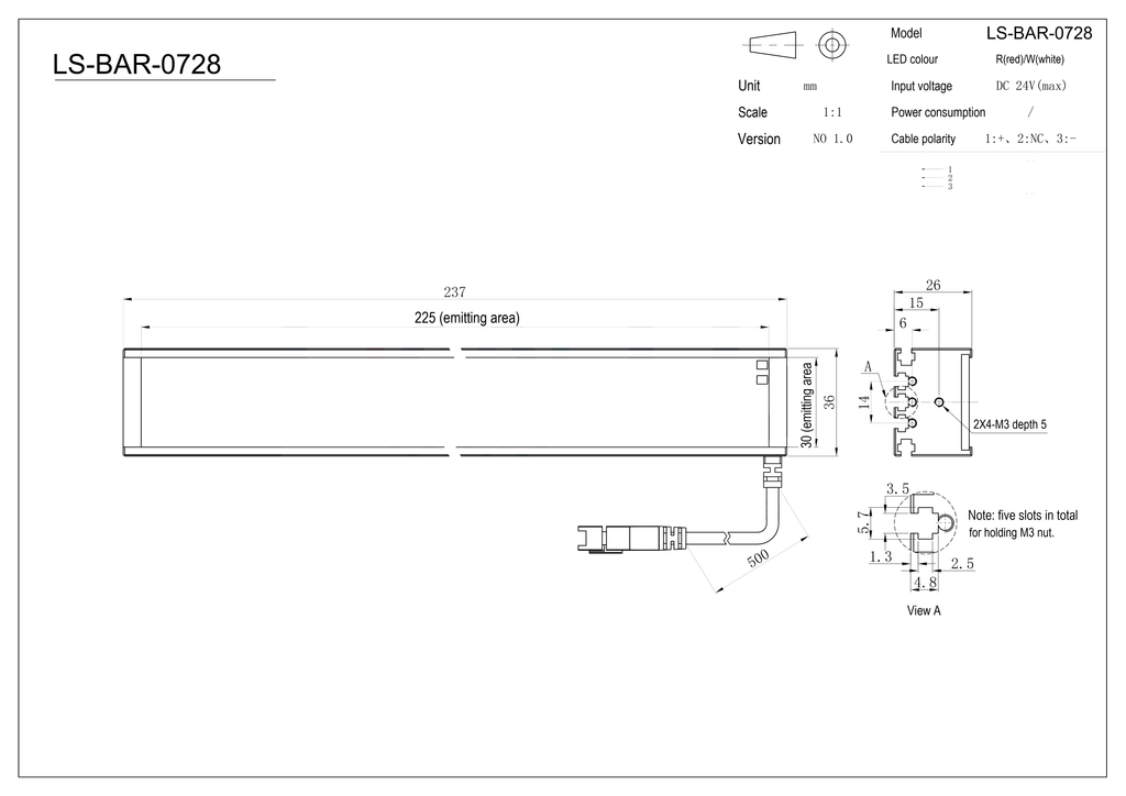 LS-BAR-0728 dimensions (mm)