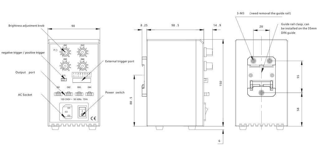 LS-CTL-0150 dimensions (mm)