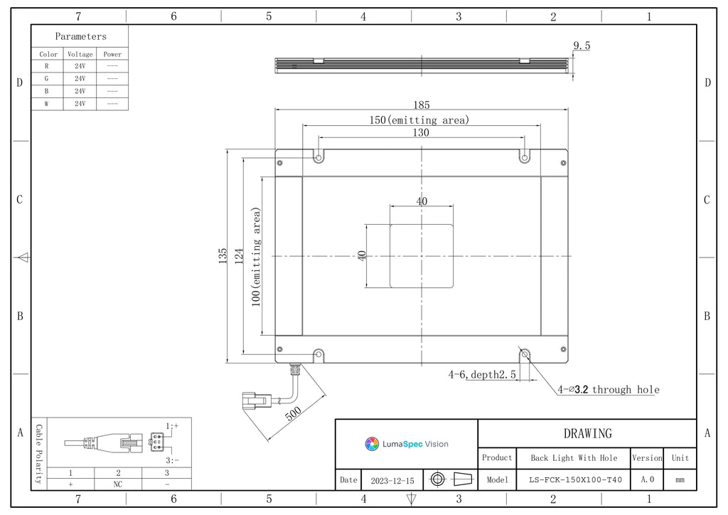 LS-FCK-150X100-T40 dimensions (mm)