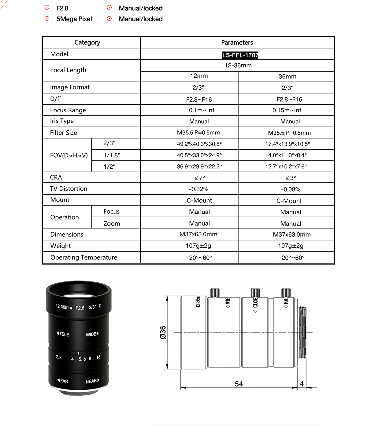 LS-FFL-1707 dimensions (mm)