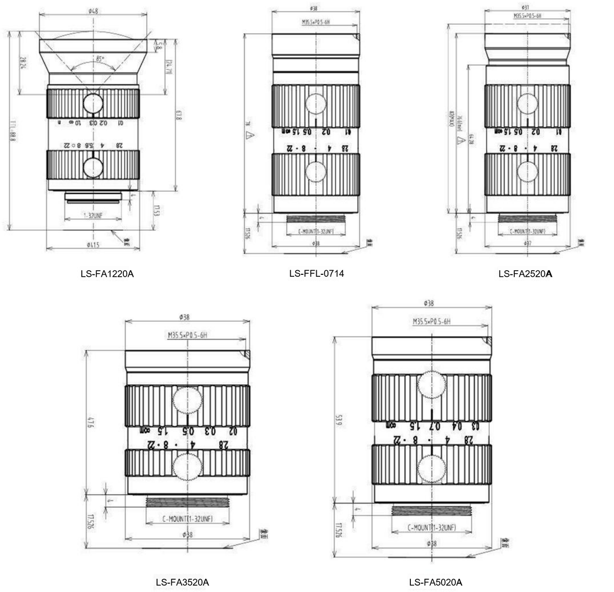 LS-FFL-0714 dimensions (mm)