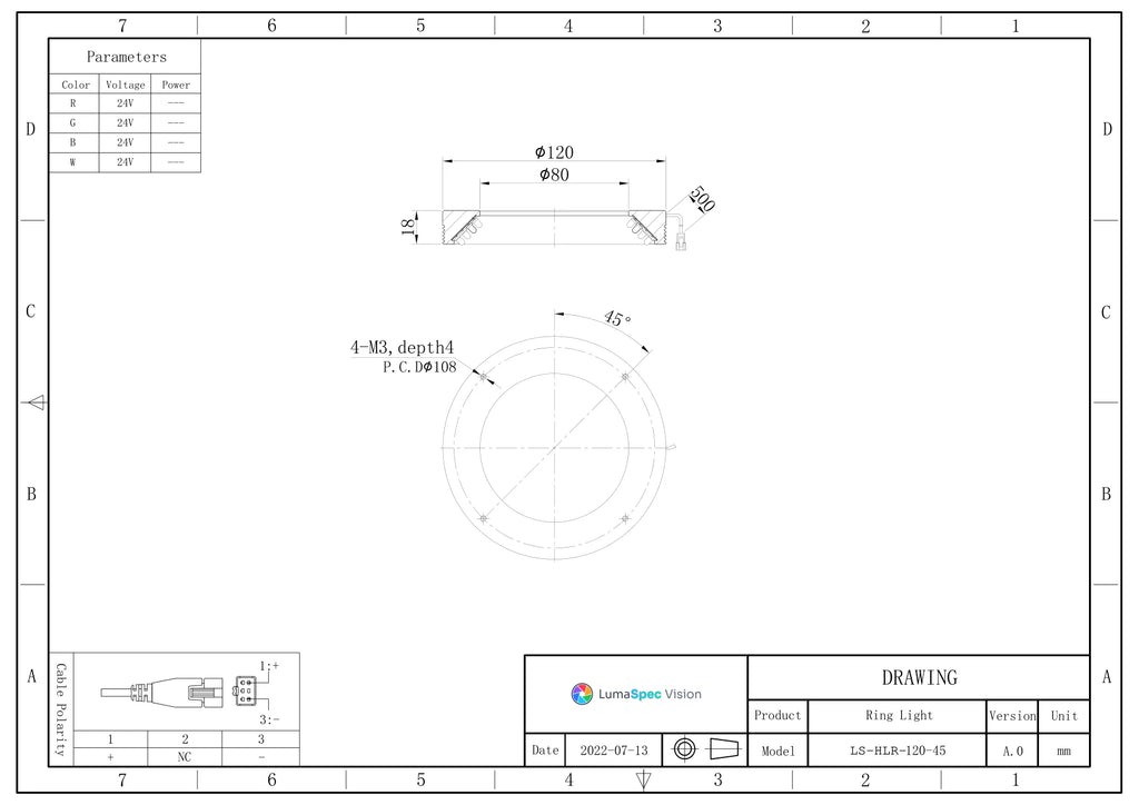 LS-HLR-120-45 dimensions (mm)