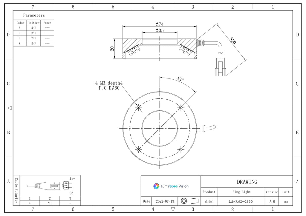 LS-RNG-0250 dimensions (mm)